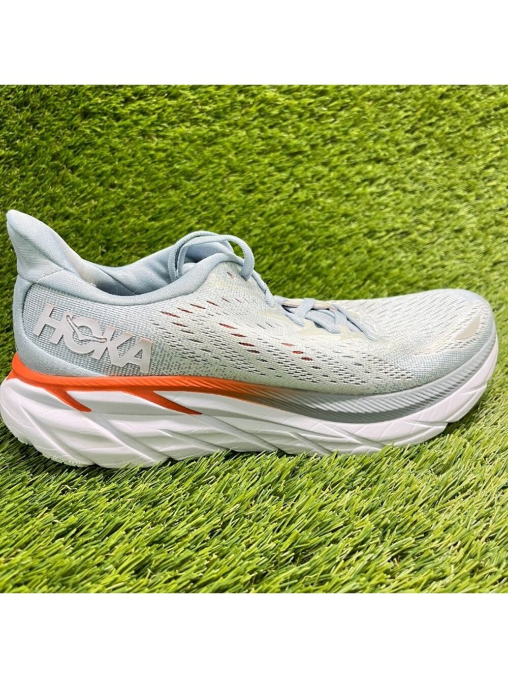 Hoka One One Clifton 8 Womens Size 8 Blue Orange Athletic Running Shoes Sneakers